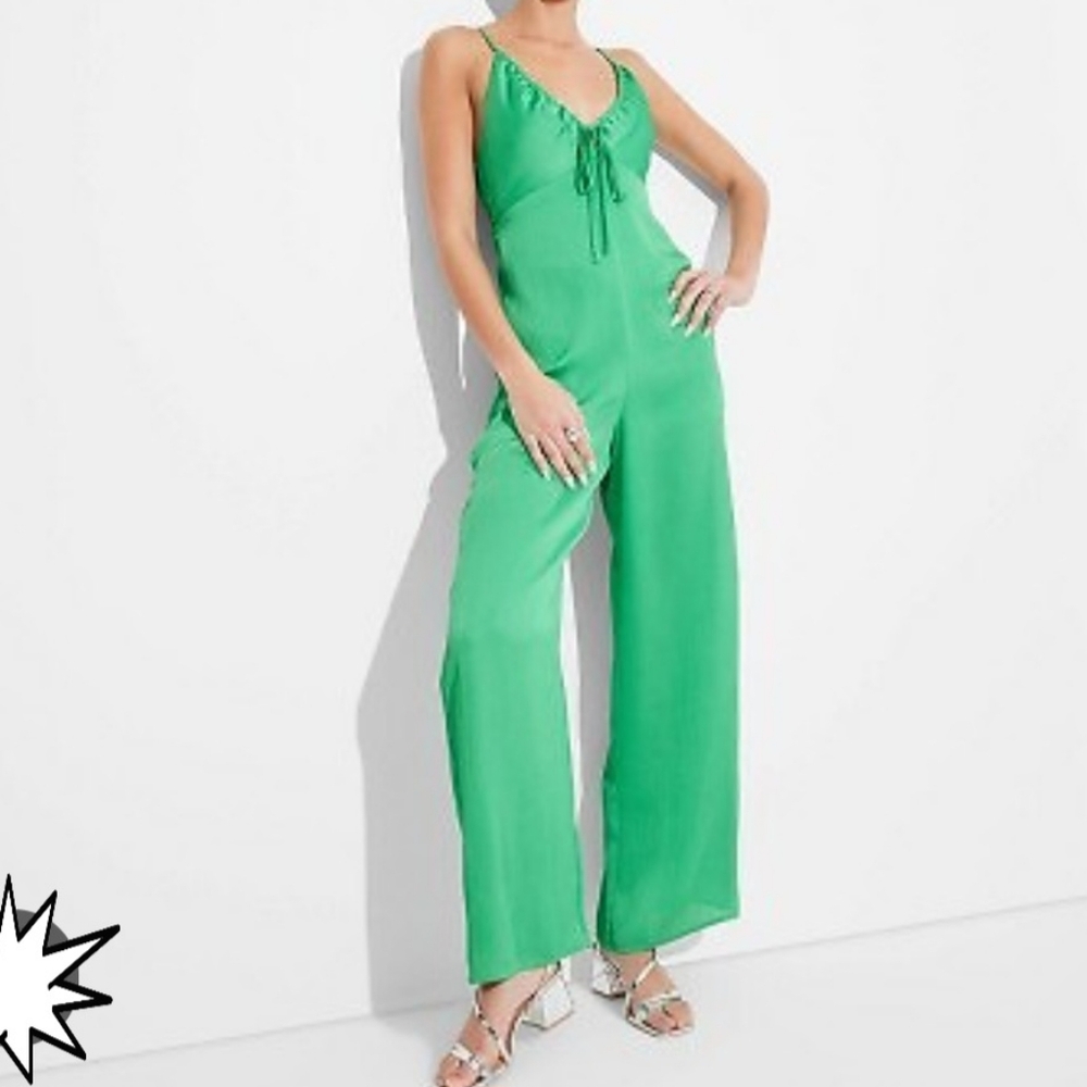 Wild Fable Green Jumpsuit with Spaghetti Straps and Wide-Leg Design Size Meduim
